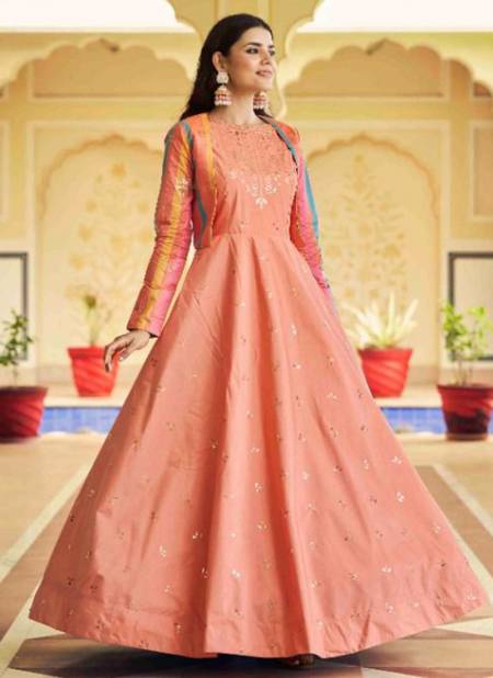 Peach Colour Flory Vol 22 Shubh Kala New Latest Designer Festive Wear Cotton Anarkali Gown With Koti Collection 4768